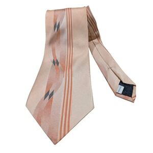 Pierre Cardin Silk Tie Peach‎ Orange Striped Wave Lines Retro L58.5" W3.75"